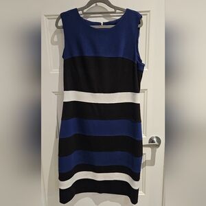 Tommy Hilfiger Sleeveless Blue, Black & White Striped Midi Dress